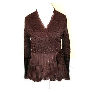 Brown Pleated Wrap Top Size Small